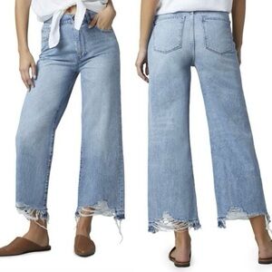 DL1961 Hepburn High-Rise Wide Leg Jeans Slate Raw Hem Size 28